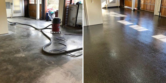 This image shows the before and after of painting the floor.