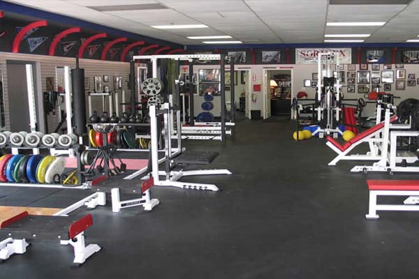 This image shows a gym floor with rubber floor.