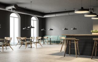 This image shows a restaurant with an epoxy flooring floor.